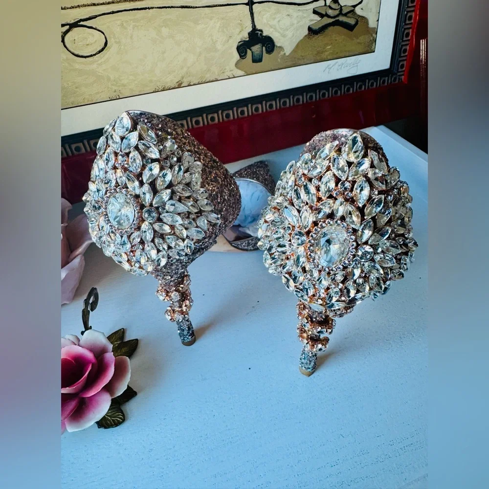 Badgley Mischka Sparkling Rose Gold Heels - Picture 5 of 12